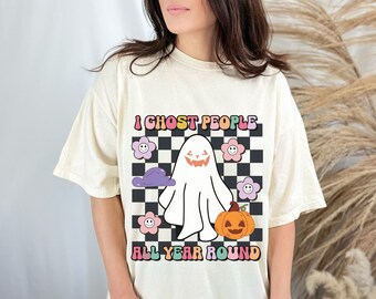 I Ghost People All Year Around, Retro Halloween png, Groovy Halloween Sublimation, Spooky png, Halloween Sublimation, Groovy sublimation