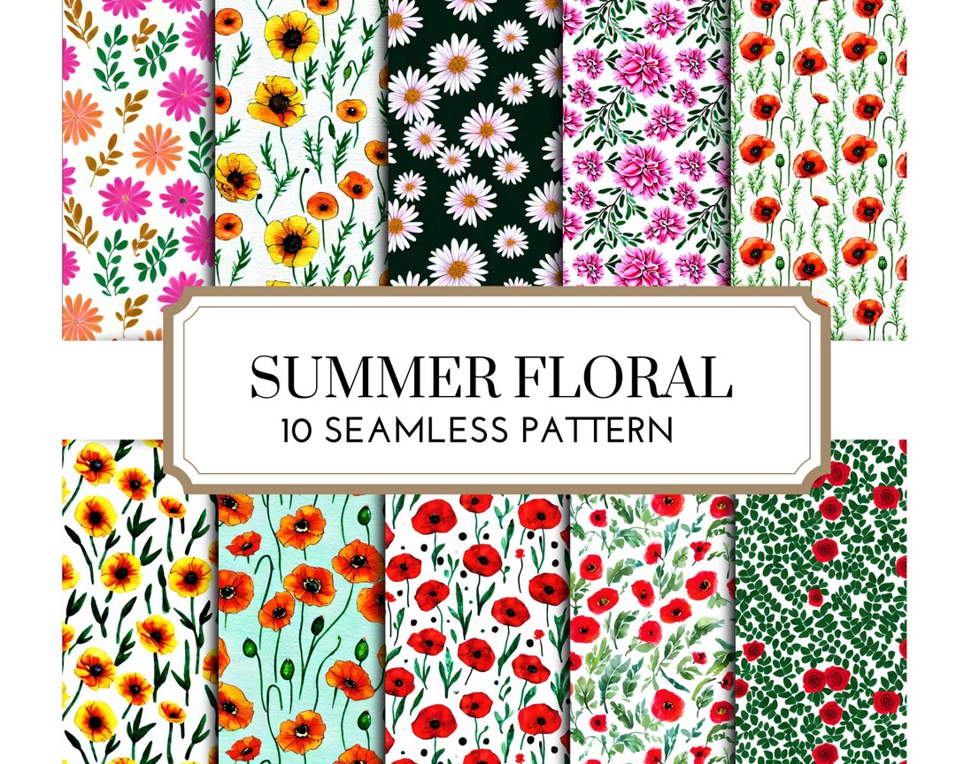 Summer Floral Digital Paper ,floral Seamless Pattern ,10 Digital ...