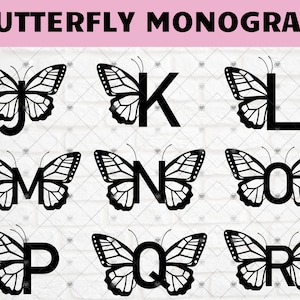 Mariposa SVG, Alfabeto de monograma de mariposa SVG, PNG, Alfabeto de marco de monograma,