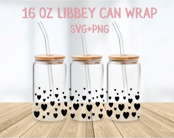 Hearts Libbey Glass Wrap SVG, Love Hearts, hearts Libbey Can SVG Wrap, Love Heart SVG files for Cricut  svg, commercial license