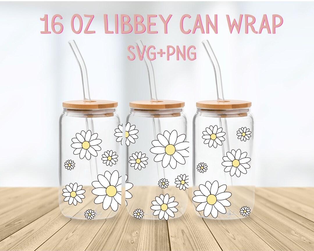Daisy Libbey Glass SVG, Daisies Beer Can Glass SVG, Full Wrap for 16oz ...