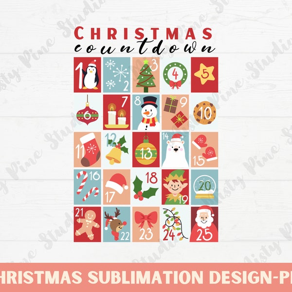 Christmas countdown PNG, Christmas Png, Christmas advent calendar png, Days until Christmas PNG,  christmas sublimation design