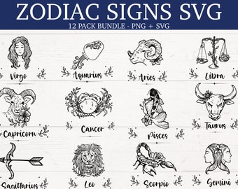 Stjärntecken SVG-paket, Astrologitecken svg, Stjärnteckensymboler svg, Stjärntecken svg, Astrologi, Horoskop, Stjärntecken png