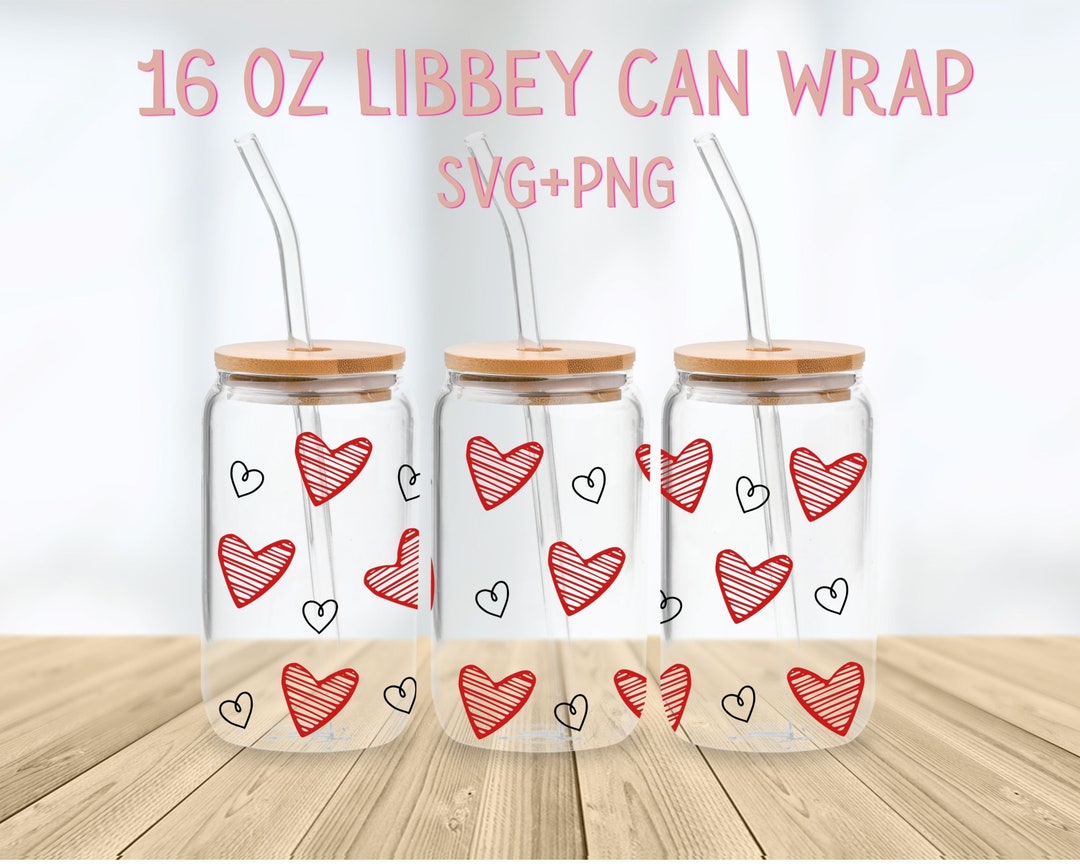 Hearts Libbey Glass Wrap SVG, Love Hearts, Valentine Libbey Can SVG ...