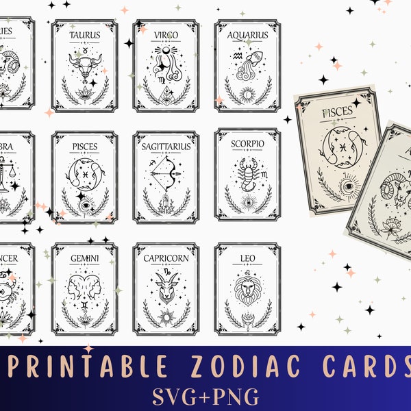 Zodiac Cards Svg , Zodiac sign Svg , Constellation zodiac Svg, Celestial svg, Mystical clipart , Tarot cards Svg, Zodiac SVG, PNG