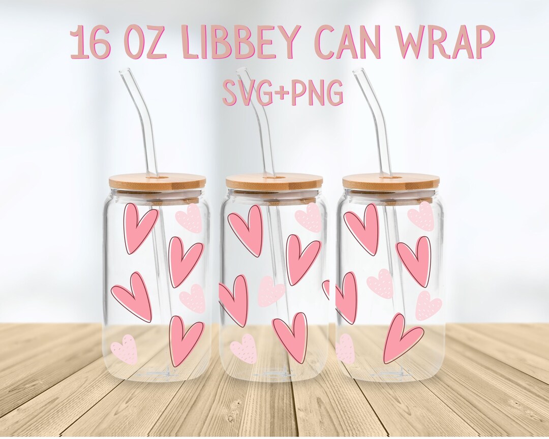 Hearts Libbey Glass Wrap SVG, Love Hearts 16oz 20oz Libbey Can SVG ...
