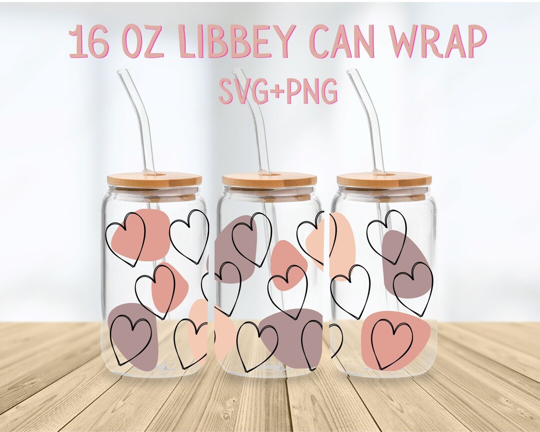 Hearts Libbey Glass Wrap SVG, Love Hearts, Valentine Libbey Can SVG ...