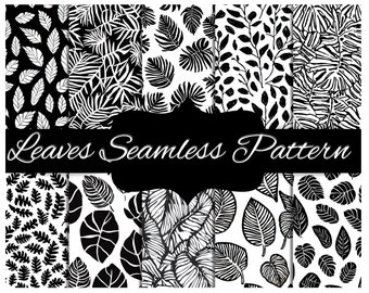 Black and White Digital Paper | Leaves Pattern | | Black and White Pattern | Commercial License | INSTANT DOWNLOAD
