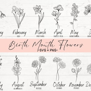 Geboortemaand bloemenbundel, geboortemaand bloem Svg, bloem Svg, Floral Svg, geboorte bloem Png, bloemen Svg, Png, commerciële licentie