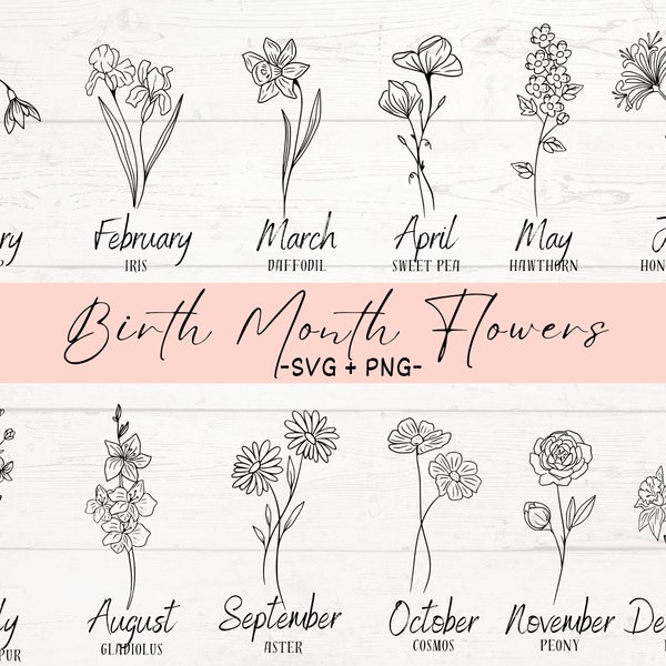 Birth Month Flower Bundle, Birth Month Flower  Svg, Flower Svg, Floral Svg, Birth flower Png, flowers Svg, Png, commercial license