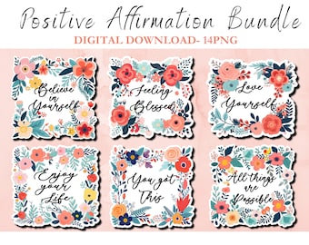 Positive png printable stickers, inspirational, png, mental health png, trendy png, self care , png, sticker bundle, positive affirmations