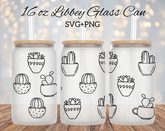 Kaktus Libbey Glass SVG, Kaktus Piwo puszka Szkło SVG, 16oz, Wzór kaktusa Libbey szkło png, plik svg dla Circut, Pliki Svg Rośliny Domowej