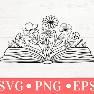 Livre floral SVG, livre Svg, livre avec fleurs Svg, lecture Svg, lecture, fleurs qui sortent d’un livre, livre Svg, fleurs, fleurs avec livre