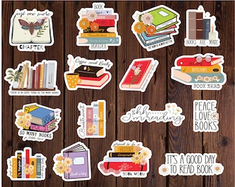 Printable Book Lover Stickers, Digital Stickers, PNG Stickers ,Print and Cut Book Stickers, Digital Download,