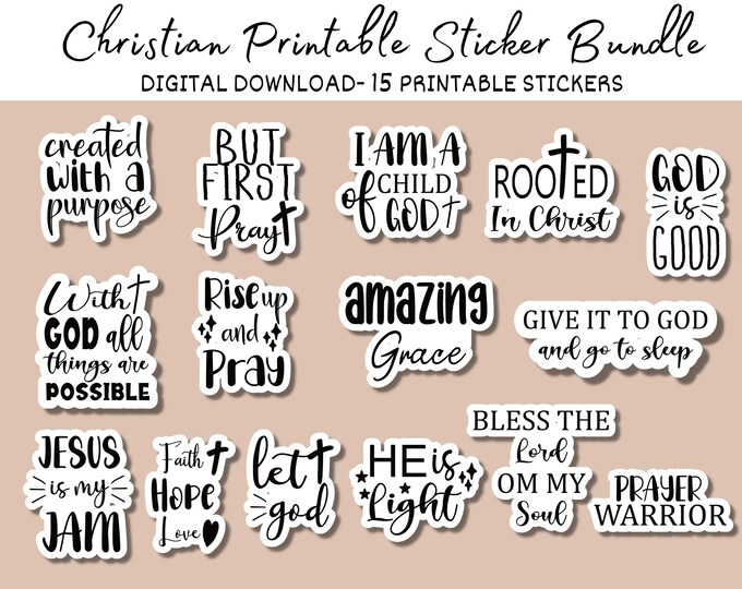 Cute Christian Quotes Stickers SVG PNG Bundle, Printable Bible Study ...