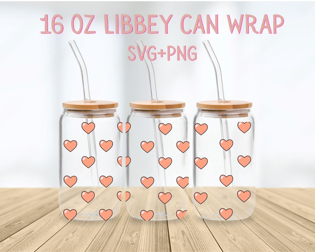 Hearts Libbey Glass Wrap SVG, Love Hearts, Pink Libbey Can SVG Wrap ...