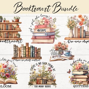 Bücher Zitate Bundle Png, Buch lesen Png, Booktrovert, Buchliebhaber Png, Bücher Sublimationsentwürfe für Hemden, Buch mit Blume