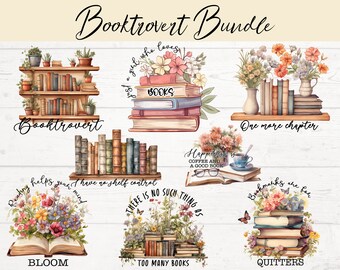 Peut inclure: Un téléchargement numérique de 10 motifs sur le thème des amoureux des livres, mettant en scène des livres, des fleurs et des citations. Les motifs comprennent "Just a girl who loves books", "Booktrovert", "Reading helps your mind", "I have no shelf control", "Happiness is coffee and a good book", "There is no such thing as too many books", "One more chapter", "Bookmarks are for quitters", and "Bloom".