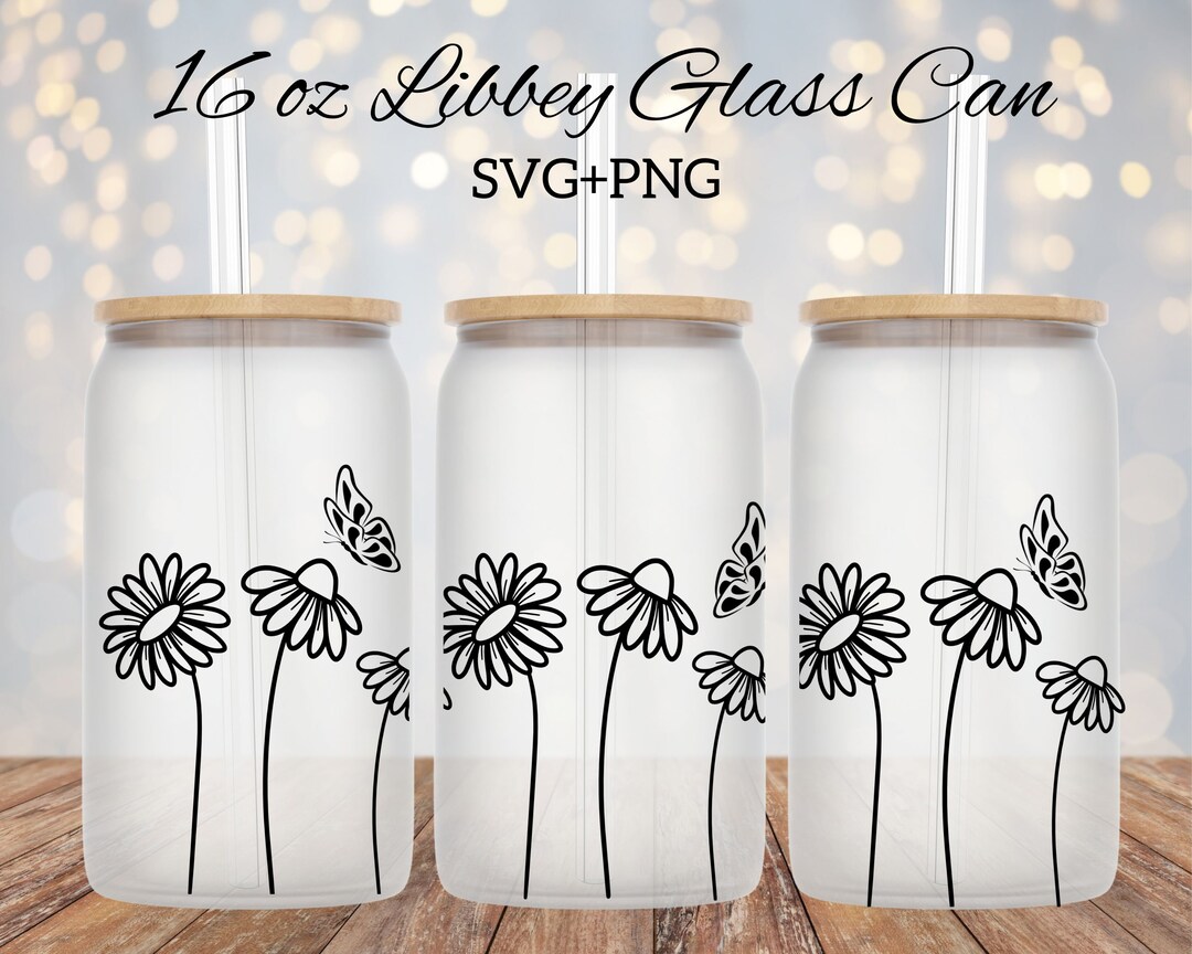 Daisy Libbey Glass SVG, Daisies Beer Can Glass SVG, Full Wrap for 16oz ...