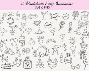 Bachelorette Doodle SVG Bundle, Whimsical Bow Clipart, Bridal Shower & Bow Bachelorette Party Invitation, Bachelorette illustration