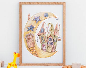 Dreamland Houses Nursery Room Poster. Dekoration für Kinderzimmer. Animal Illustration Art Print. Nursery Gift Idea for Girls and Boys.