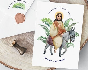 Palm Sunday christian card, poster, print: Digital Instant Download JPG, PNG, religious artwork. Easter card printable Hosanna