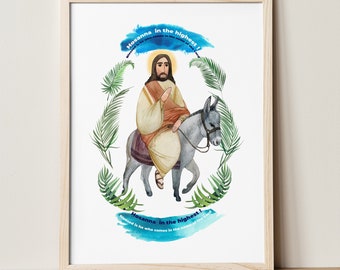 Palm Sunday, Hosanna christian card, poster, print: Digital Instant Download JPG, PNG, religious artwork. easter card printable