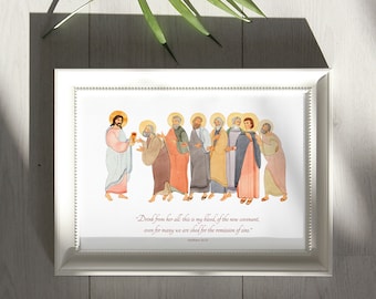 Christian Communion Poster: "Drink everything out of it" Matthew 26 Print Jesus Christ and the Apostles, JPG 16x11, PNG, Religion art