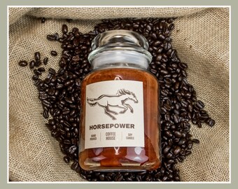 HORSEPOWER  2-WICK CANDLE || coffee house scented || coffee lover gift || horse lover || horseback rider