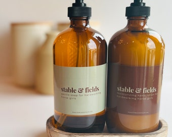 SOAP & LOTION || stable and fields branded, beautiful pair on rustic wooden tray || perfect gift for horse lovers