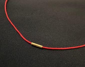 18K Gold Plated Unique Design Red Silk String Pipe Necklace| Minimalist Red Cord Necklace| Gold Plated On 925 Sterling Silver| Gift for her