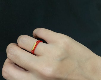 Handmade 18K Gold Plated Red Silk String Ring | Unique Design Adjustable Ring| Minimalist Rope Ring| Perfect gift for her| Gold Midi Ring