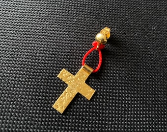 18K Gold Plated Unique Cross Earring| Gold Plated on 925 Sterling Silver| Red Silk String Cross Earring| Cross Earring| Minimalist Earring|