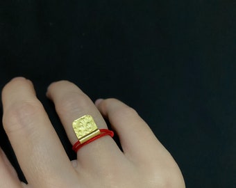 Handmade 18K Gold Plated Red Silk String Ring | Unique Design Ring| Minimalist Rope Ring| Perfect gift for her| Gold Midi Ring