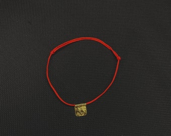 Handmade 18K Gold Plated Unique Design Red Silk String Bracelet| Minimalist Red Cord Bracelet| Gold Plated On 925 Sterling Silver|