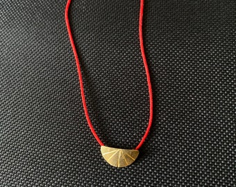 Handmade 18K Gold Plated Red Silk String Necklace Red Silk String Necklace Gold Plated On 925 Sterling Silver Unique Necklace|