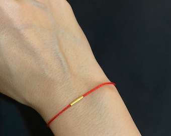 18K Gold Plated Red Silk Cord Bracelet: Sterling Silver Minimalist Jewelry