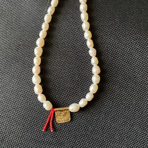 Handmade Gold Plated Dainty Pearl Red Silk String Necklace| Unique Red Cord Gold Pearl Necklace| Perfect gift for her| Limited Edition