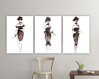 Art Print Fashion, Fashion Prints, Fashion Decor Set, Fashion Art, Fashion Gift, Fashion Female Illustration, Fashion Poster, Fashion Sketch