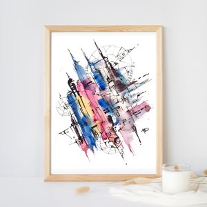 Architecture Sketch Art, Printable Sketch, Architecture drawing, Wall Decor Architecture, Watercolor Print, Travel Poster, Architecture Art