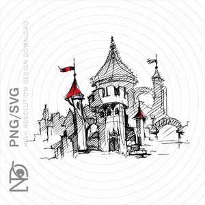 Castle SVG, Architecture SVG, Fairy Tale Castle, Digital Download, Citadel Png, Fortress Line Drawing, Castle Sketch, City Gate, Tower Svg