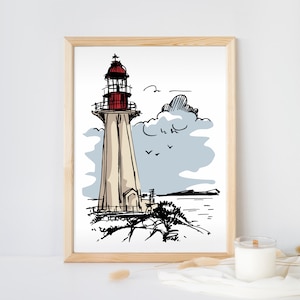 Lighthouse Art, Beach Nautical Lighthouse Silhouette, Architecture Print, Sea Tower Lighthouse Print, Poster Lighthouse Wall Decor Printable