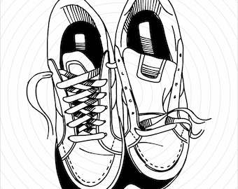 Baskets svg png, fichier vectoriel, chaussures de sport svg, contour dessiné, fichier numérique, chaussure de course png, chaussure vintage, baskets vintage, mode