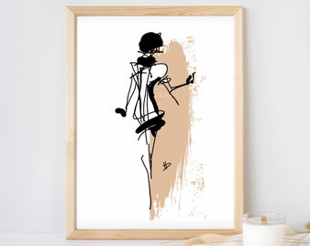 Fashion Wall Art, Fashion Sketch, Fashion Illustration, Fashion Poster, Painting Art, Gift for her, Printable Wall Art, Digital download