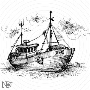 Boat Svg Png, Gift for Him, Gift for Boat lover, Boat Print, Wall Art, Nautical Wall Decor, Printable Wall Art, Digital Print, Boat Sketch