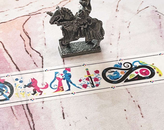 CMYK Medieval Washi Tape | Fantasy Washi Tape | Princess, Knight, Dragon & Marginalia