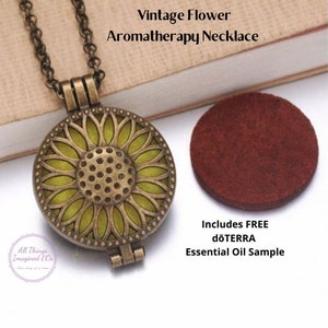Vintage Bronze Flower Aromatherapy/Diffuser Necklace with FREE doTERRA Essential Oil Sample!