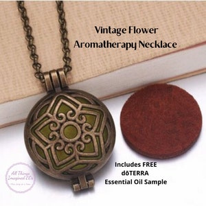 Vintage Bronze Flower Aromatherapy/Diffuser Necklace with FREE doTERRA Essential Oil Sample!