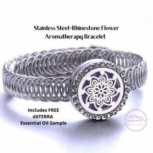 Stainless Steel Flower Aromatherapy/Diffuser Rhinestone Bracelet with FREE doTERRA Essential Oil Sample!