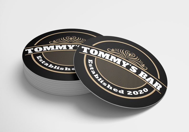 Home Bar Custom Beer Mats 94mm Round Or Square for garden pubs. Any text or image. Our Design 1